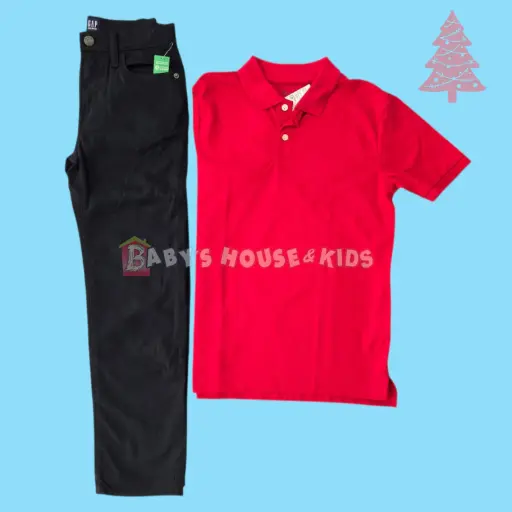 Polo roja y pantalón recto, talla 10