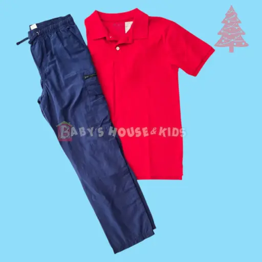 Camisa polo y pantalón buzo azul, talla 10