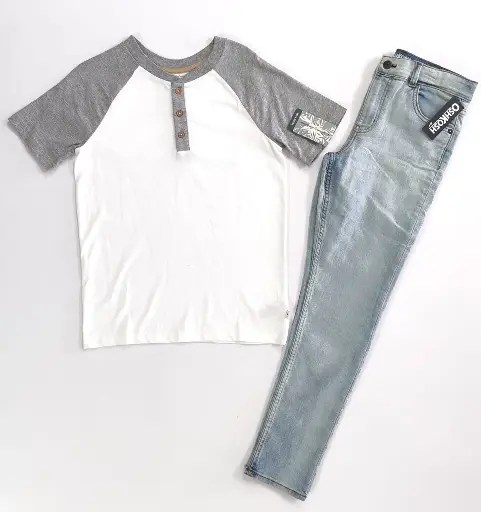 Camiseta cuello chino y jean skinny stretch  talla 12 años 