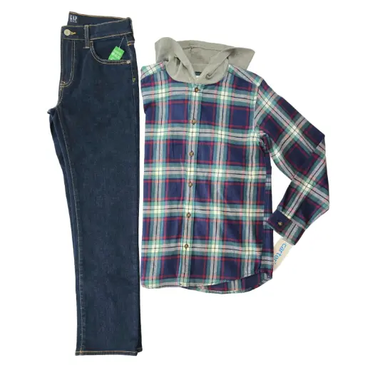 Camisa con gorro y Jeans azul marino, talla 12