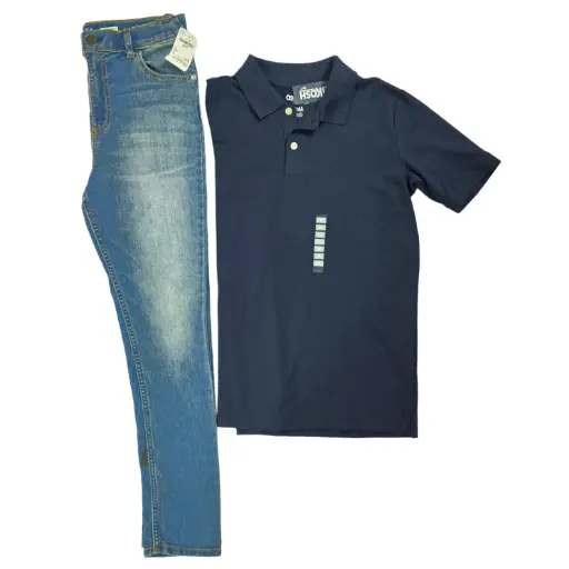 Polo azul marino y Jeans skinny talla 14