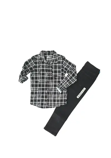 Camisa a cuadros algodón y jean + ancho stretch para talla 14 años