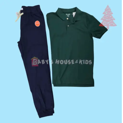 Polo verde y jogger azul marino talla 14