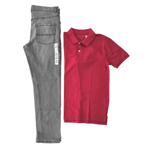 Polo roja y Jeans stretch + ancho, talla 14