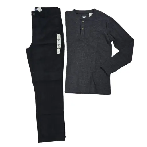 Camisa stretch gris y pantalón negro talla 14