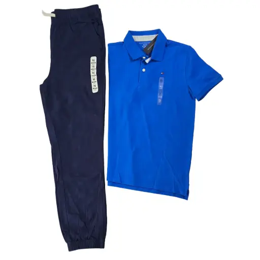 Polo azul y jogger azul marino, talla 16
