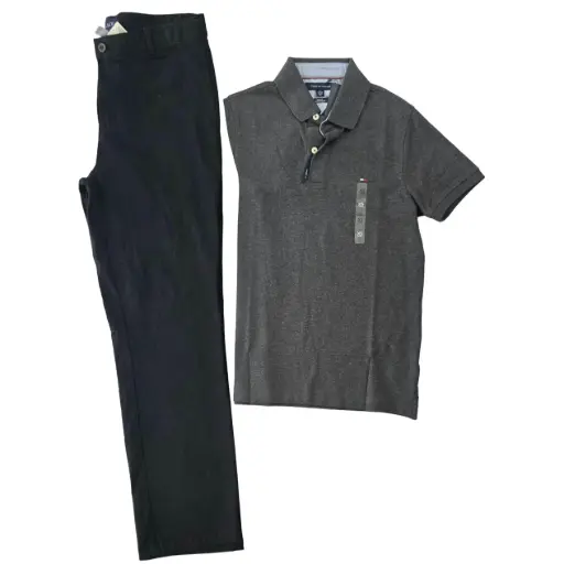 Polo gris y pantalon formal, talla 16 