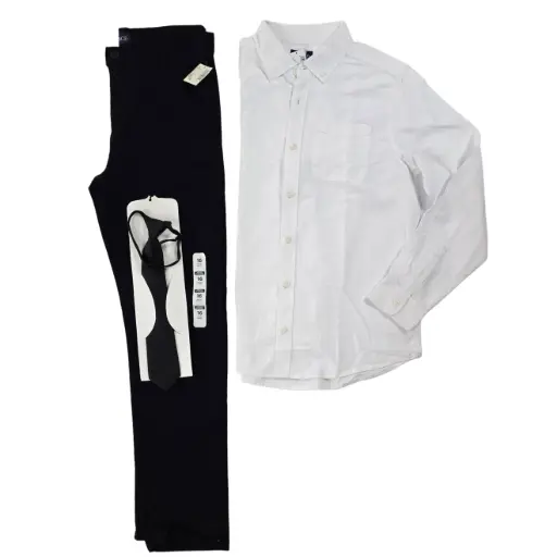 Camisa blanca manga larga, corbata y pantalón negro,talla 16