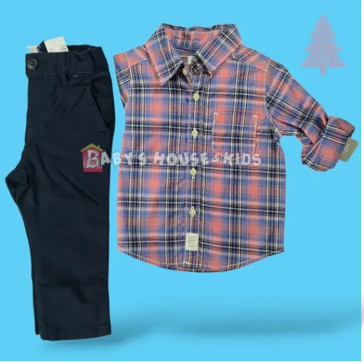 Set Casual con pantalón color negro con ajuste de cintura talla 12 meses 