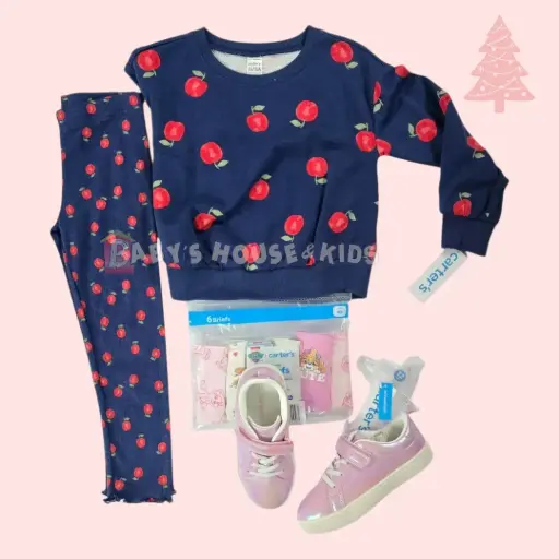 Suéter y buzo azul marino con manzanas, talla 3t 