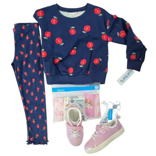 Suéter y buzo azul marino con manzanas, talla 3t 