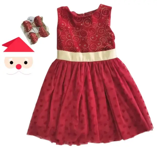 Vestido rojo con cinta dorada en la cintura, talla 3t