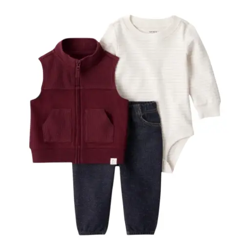 Set 3 piezas con chaleco, talla 3 meses