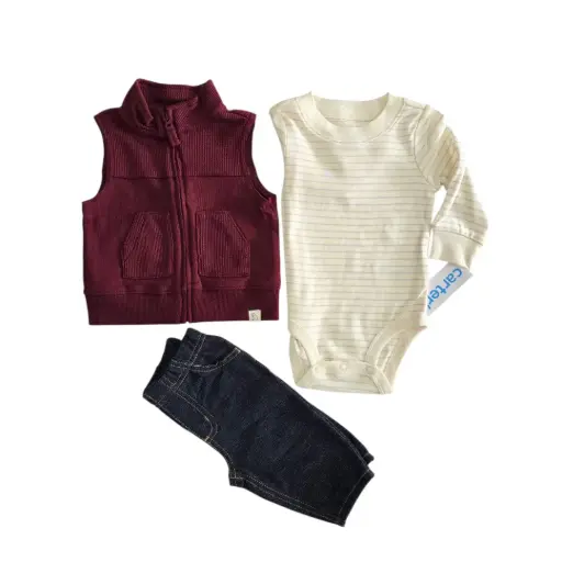 Set 3 piezas con chaleco, talla 3 meses