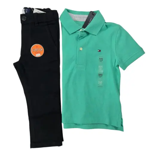 Polo verde y pantalón negro, talla 2t 
