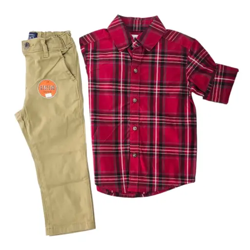 Manga larga de botones cuadriculada y pantalón caqui, talla 2t  
