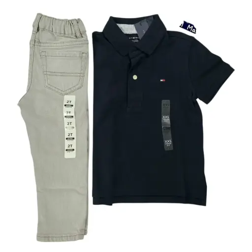 Polo azul marino y Jeans gris, talla 2t 