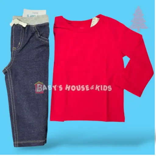 Set Camiseta roja y Jeans talla 12 meses