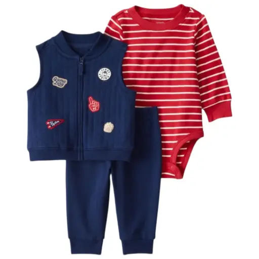 Set 3 piezas azul y rojo talla 12 meses