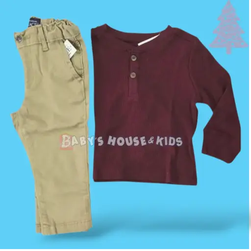 Set Camisa stretch y pantalón caky talla 12 meses 