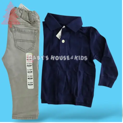 Polo azul marino y Jeans talla 12 meses 