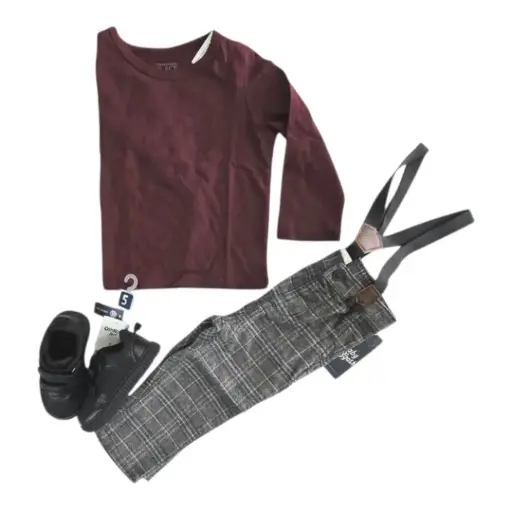 Set Camiseta ocre y pantalón con tirantes talla 12 meses