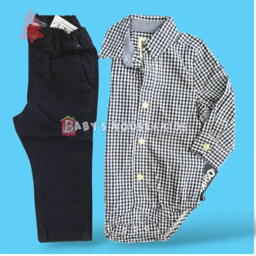 Set Formal camisa cuadriculada y pantalón,talla 18 meses