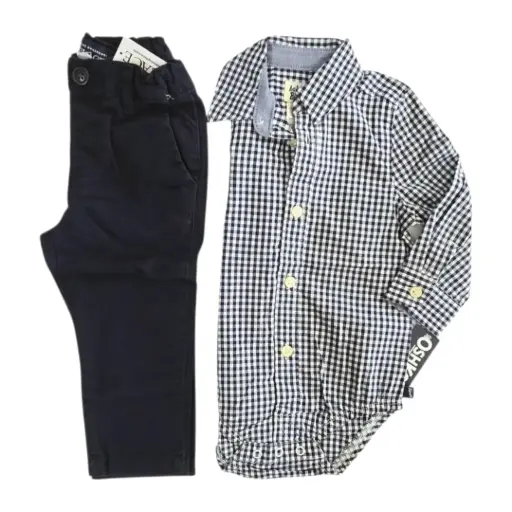 Set Formal camisa cuadriculada y pantalón,talla 18 meses