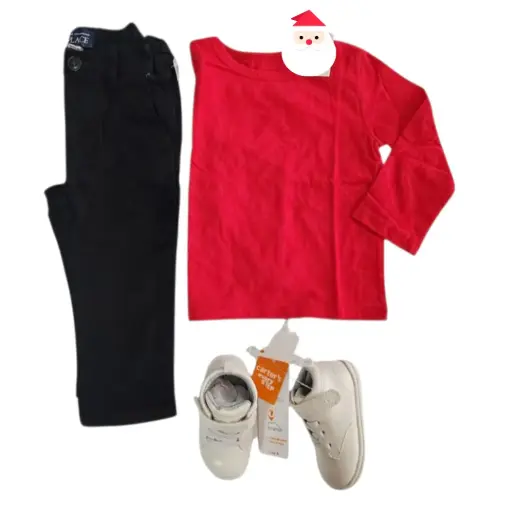 Set Camiseta roja y Jean color negro talla 18 meses varón 