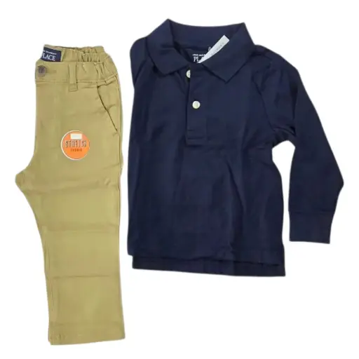 Polo azul marino y pantalón formal, talla 18 meses