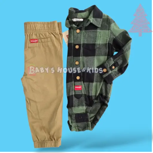 Set formal camisa verde y negro, talla 18 meses