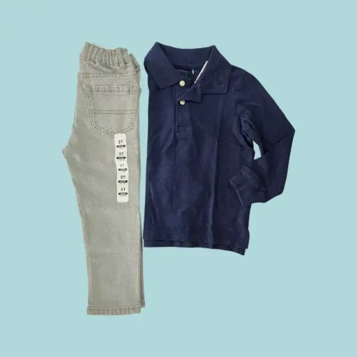 Polo manga larga y Jeans gris, talla 3t 