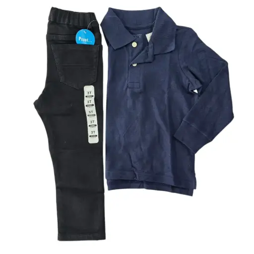 Polo manga larga y Jeans negro, talla 3t 