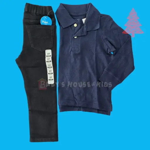 Polo manga larga y Jeans negro, talla 3t 