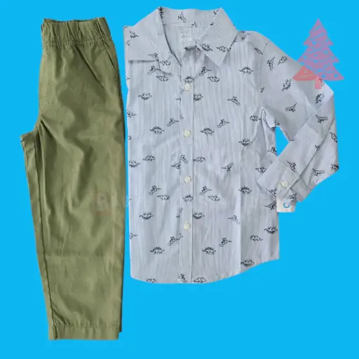 Set Manga larga de botones y pantalón verde olivo, talla 3t 