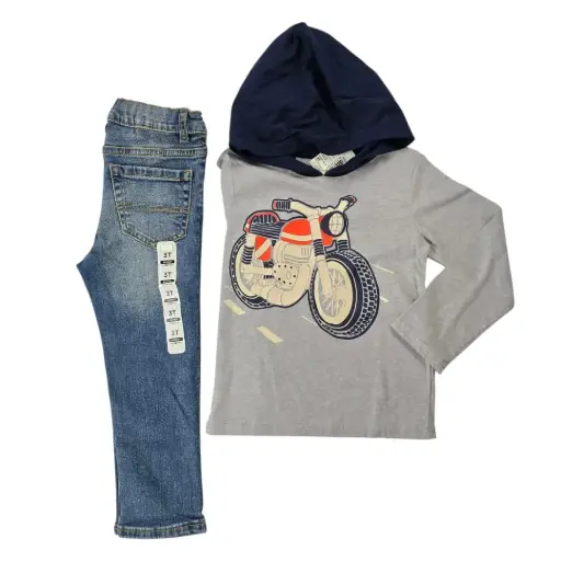 Manga larga tipo hoodie y Jeans, talla 3t  