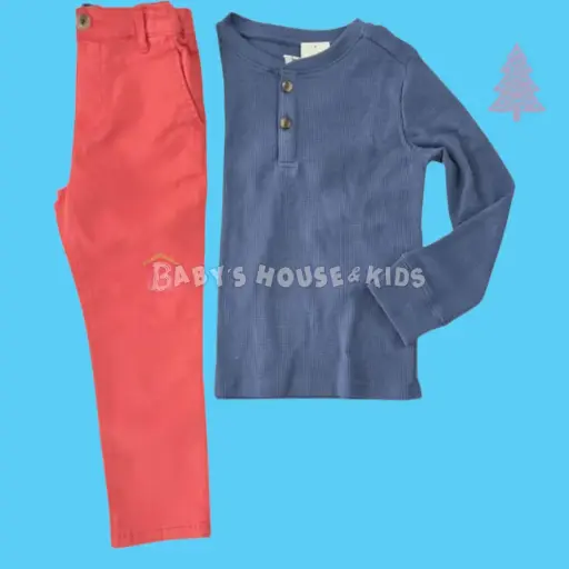 Camisa manga larga azul aqua y pantalón talla 4