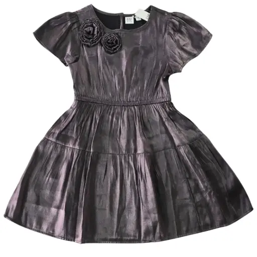 Vestido gris, tela satín, talla 8 