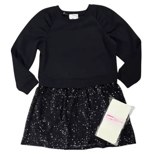 Vestido negro manga larga con tutú brillante, talla 8 