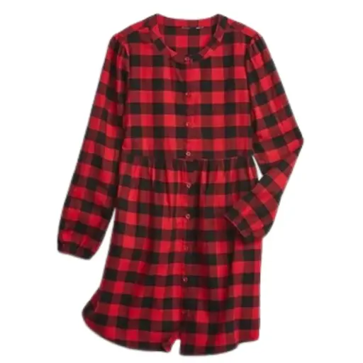 Vestido manga larga de botones cuadriculado, talla 8 