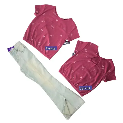 Blusa con detalle en la espalda y Flare Jeans, talla 8 