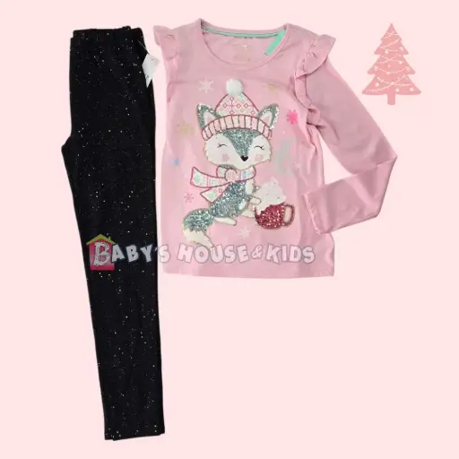 Blusa manga larga y legging negra con brillos, talla 8 