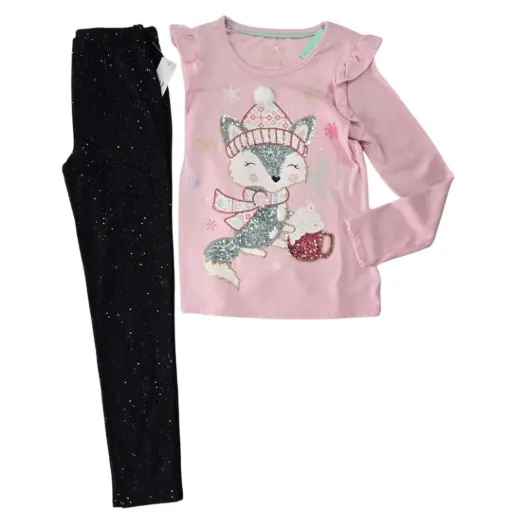Blusa manga larga y legging negra con brillos, talla 8 