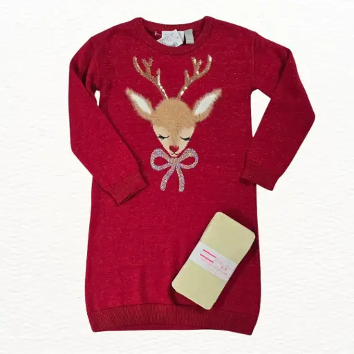 Vestido navideño, tela gruesa, talla 5t 