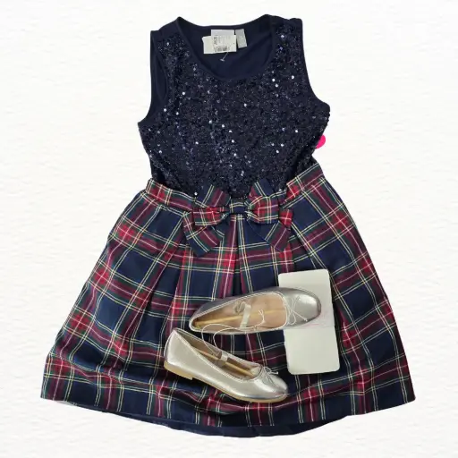 Vestido azul marino y cuadriculado de temporada ☃️ talla 16