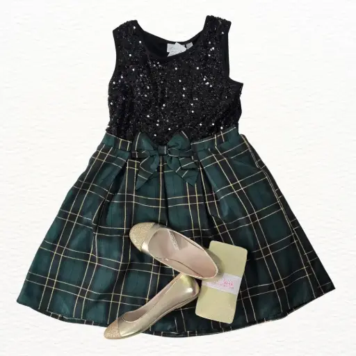 Vestido verde y cuadriculado de temporada ☃️ talla 16