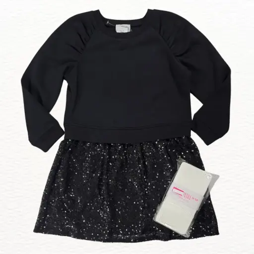 Vestido negro manga larga con brillo en la parte de abajo, talla 12