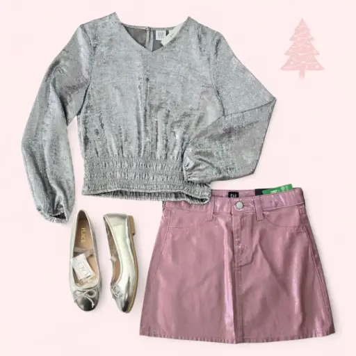 Blusa y falda brillante, talla 16