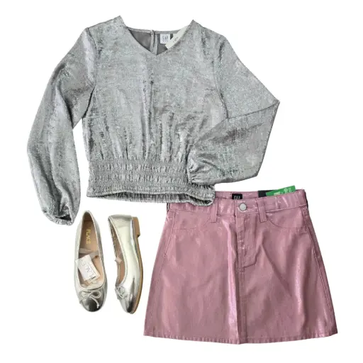 Blusa y falda brillante, talla 16