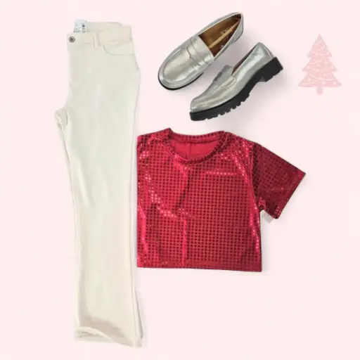 Blusa talle corto y jeggings, talla 16